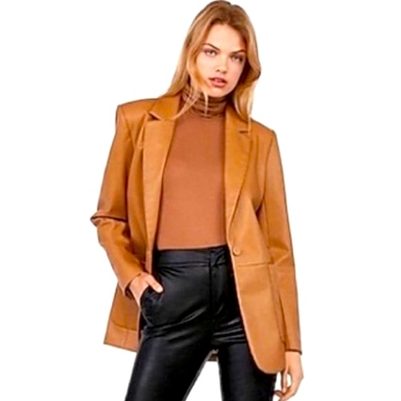 NWT Express L Buttery Vegan Oversized Brown/Tan Negin Mirsalehi Blazer - Picture 1 of 7